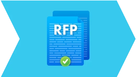 An arrow with the text 'RFP' with a checkmark, depicting the third and last step