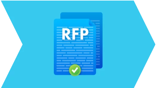 An arrow with the text 'RFP' with a checkmark, depicting the third and last step