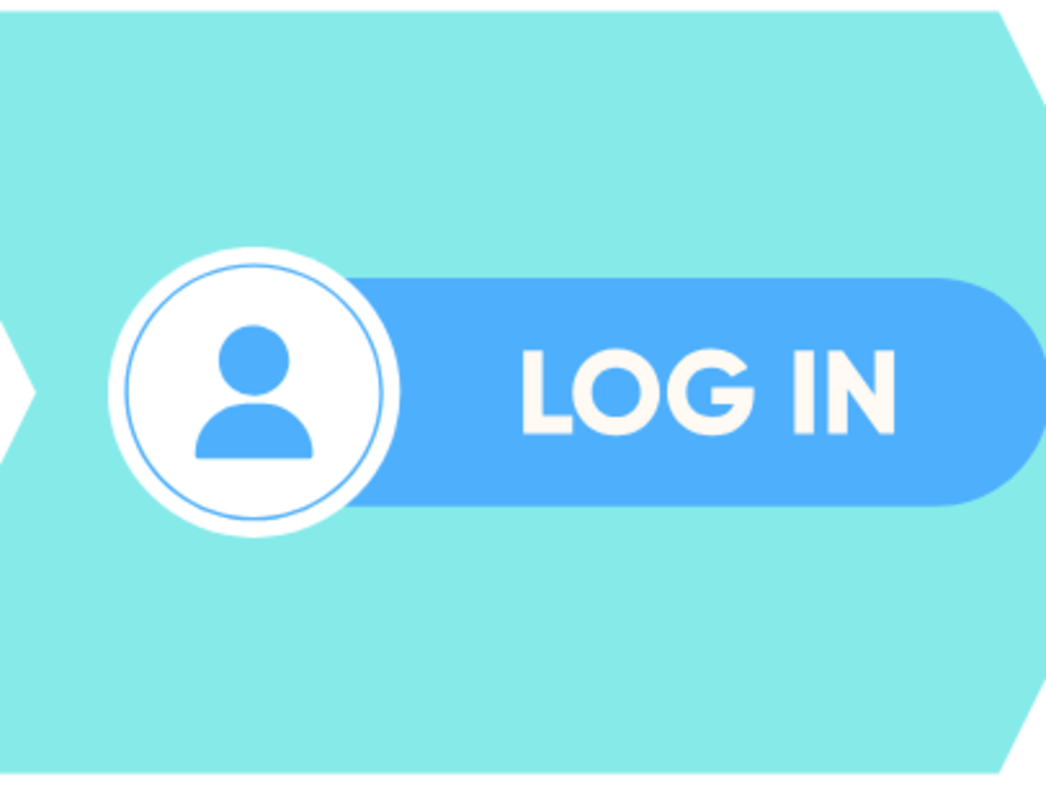 An arrow with the text 'Log in' depicting the first step